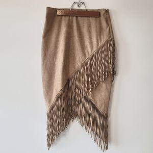 EXPRESS Western Suede Tassle Fitted Midi Skirt Size 4